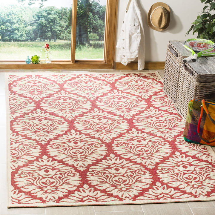 SAFAVIEH Outdoor LND135Q Linden Collection Red / Creme Rug Image 1