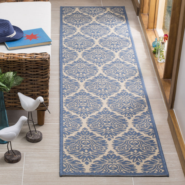 SAFAVIEH Outdoor LND135N Linden Collection Cream / Blue Rug Image 3