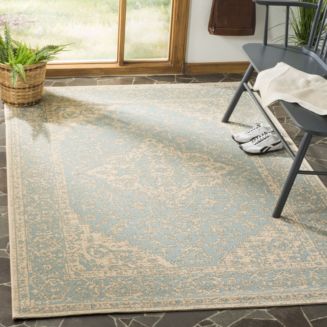 SAFAVIEH Outdoor LND137K Linden Collection Aqua / Cream Rug Image 1