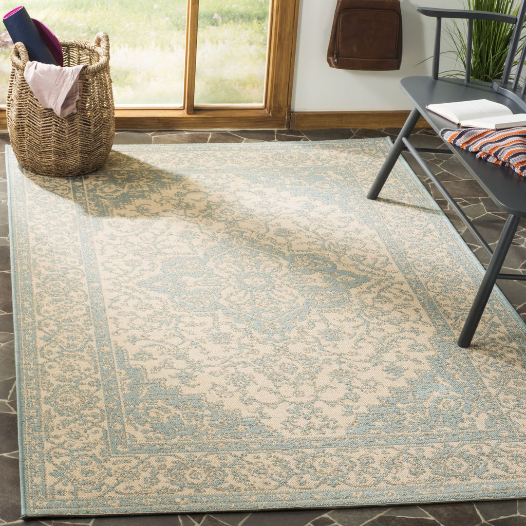 SAFAVIEH Outdoor LND137L Linden Collection Cream / Aqua Rug Image 1