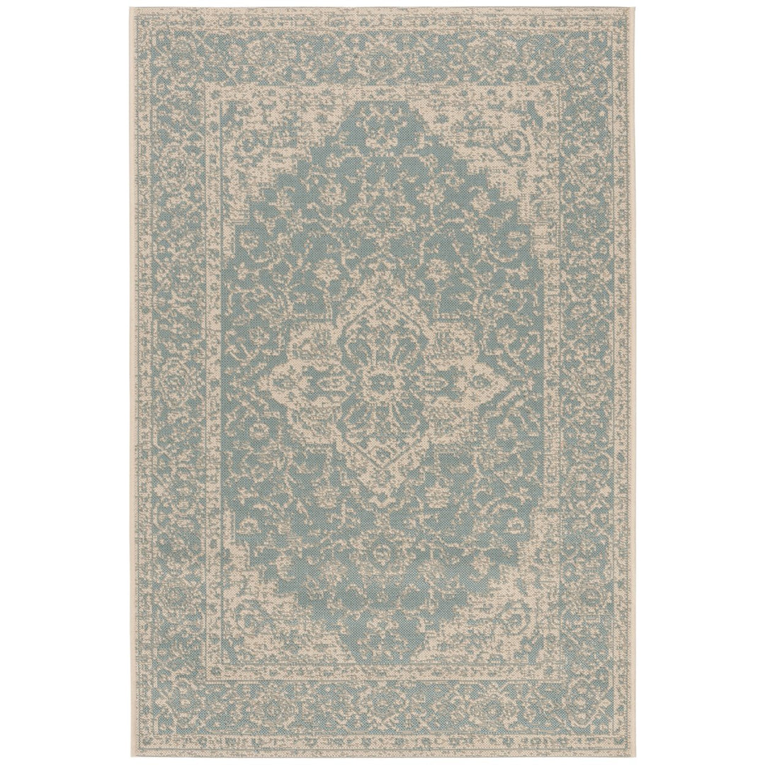 SAFAVIEH Outdoor LND137K Linden Collection Aqua / Cream Rug Image 9