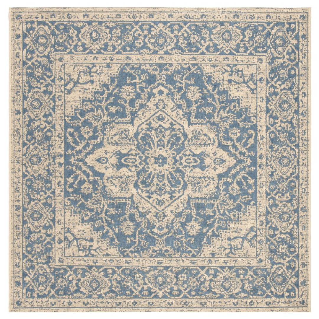 SAFAVIEH Outdoor LND137M Linden Collection Blue / Creme Rug Image 1