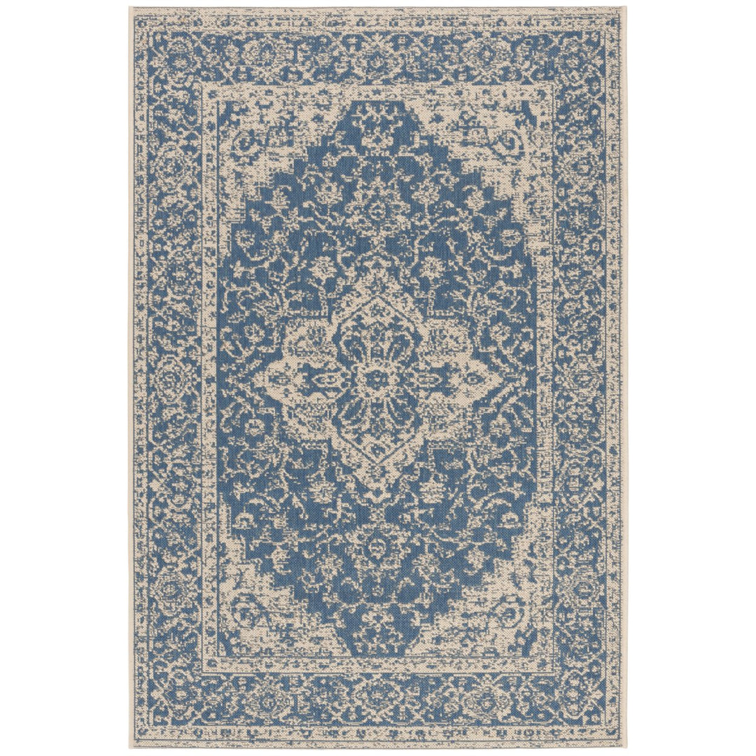 SAFAVIEH Outdoor LND137M Linden Collection Blue / Creme Rug Image 10