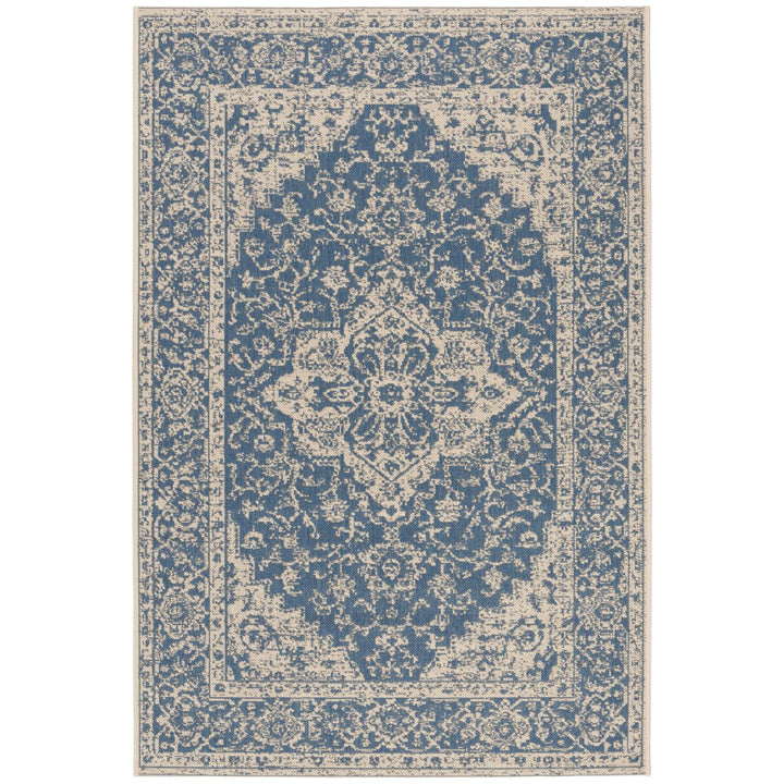 SAFAVIEH Outdoor LND137M Linden Collection Blue / Creme Rug Image 10