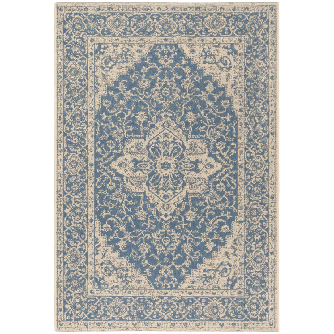 SAFAVIEH Outdoor LND137M Linden Collection Blue / Creme Rug Image 1