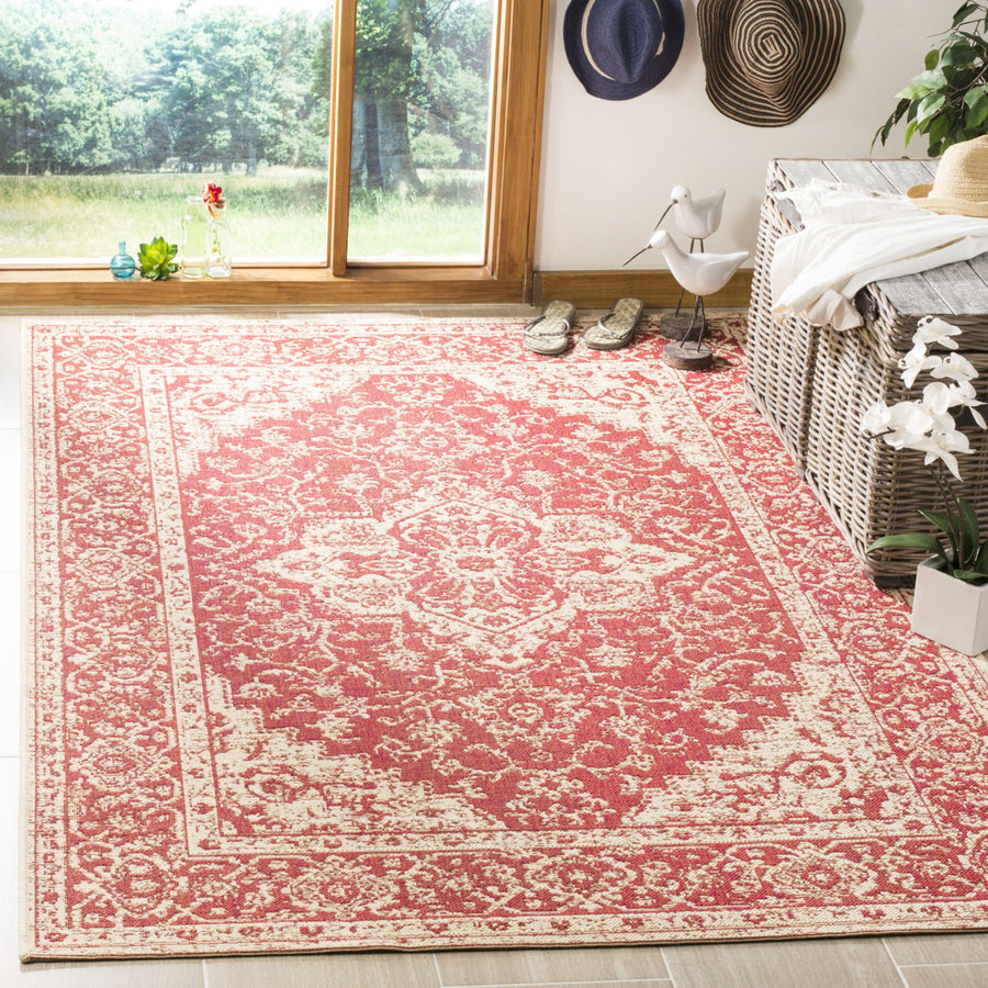 SAFAVIEH Outdoor LND137Q Linden Collection Red / Creme Rug Image 1