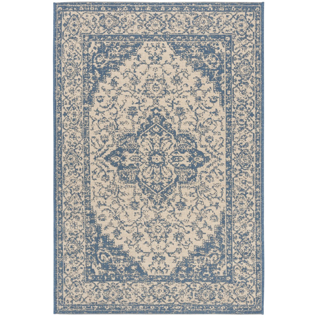 SAFAVIEH Outdoor LND137N Linden Collection Cream / Blue Rug Image 10