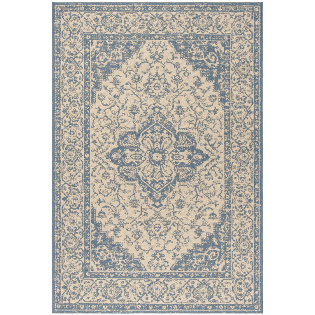 SAFAVIEH Outdoor LND137N Linden Collection Cream / Blue Rug Image 11