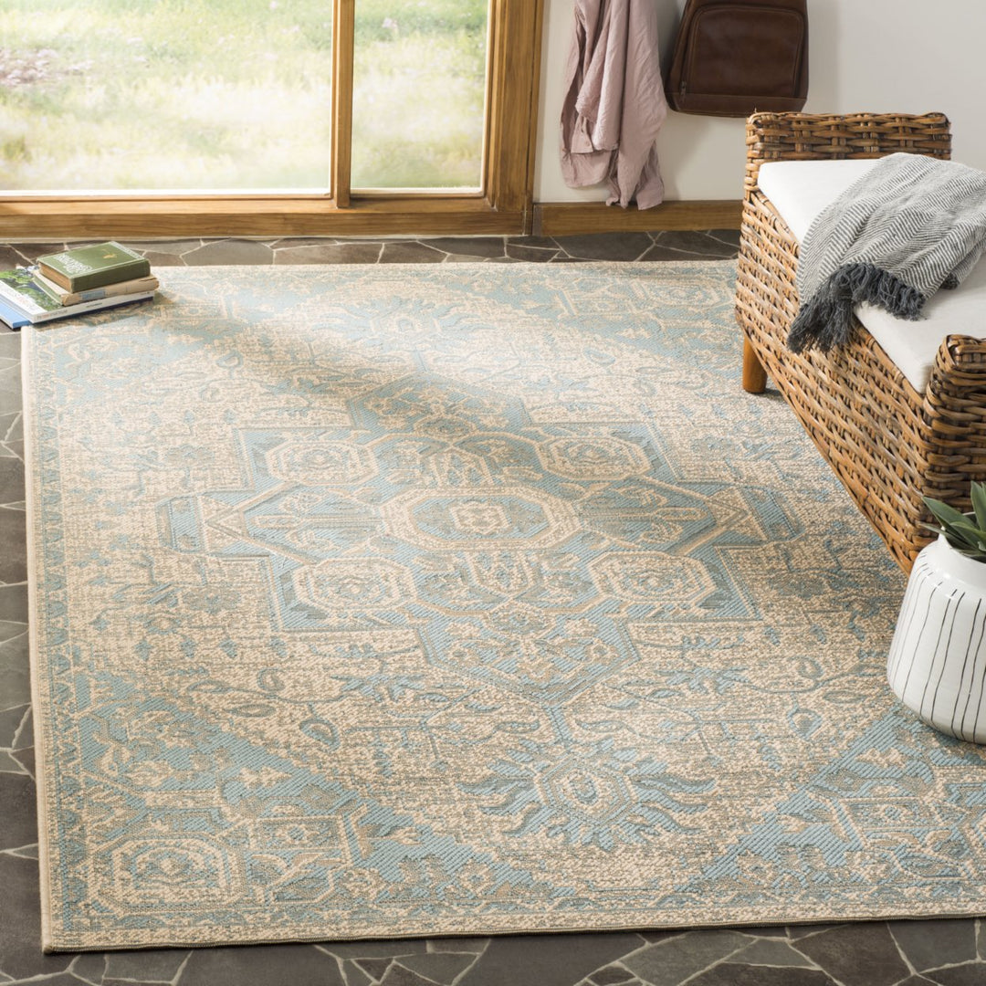 SAFAVIEH Outdoor LND138K Linden Collection Aqua / Cream Rug Image 1