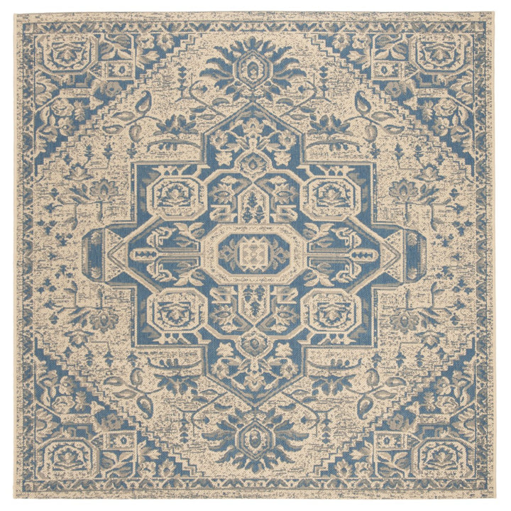 SAFAVIEH Outdoor LND138M Linden Collection Blue / Creme Rug Image 1