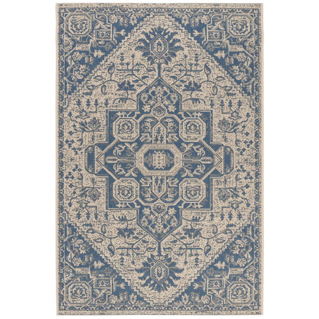 SAFAVIEH Outdoor LND138M Linden Collection Blue / Creme Rug Image 10