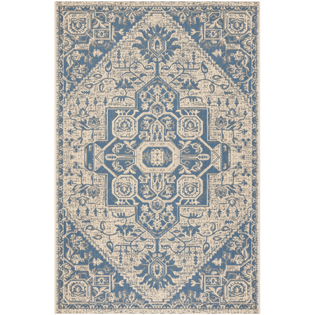 SAFAVIEH Outdoor LND138M Linden Collection Blue / Creme Rug Image 1