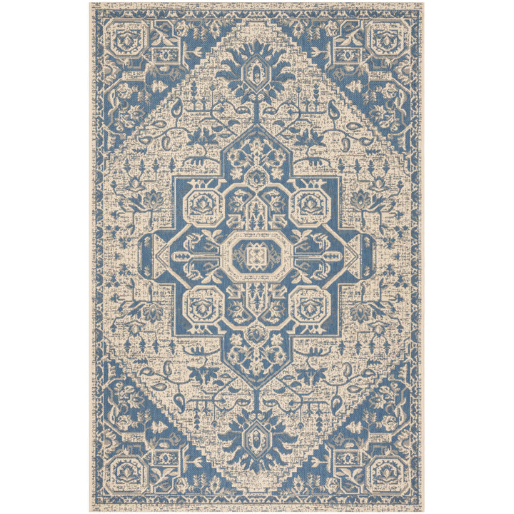 SAFAVIEH Outdoor LND138M Linden Collection Blue / Creme Rug Image 1