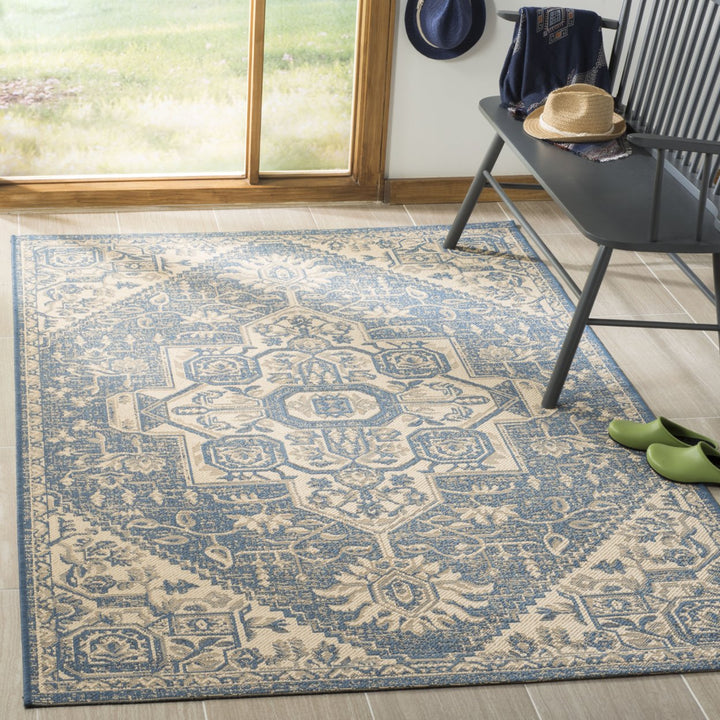 SAFAVIEH Outdoor LND138N Linden Collection Cream / Blue Rug Image 1