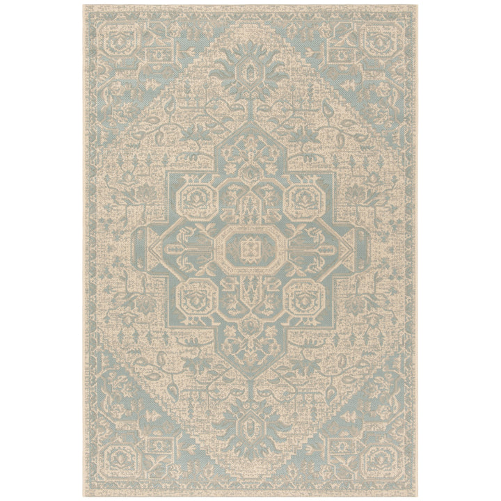 SAFAVIEH Outdoor LND138K Linden Collection Aqua / Cream Rug Image 11