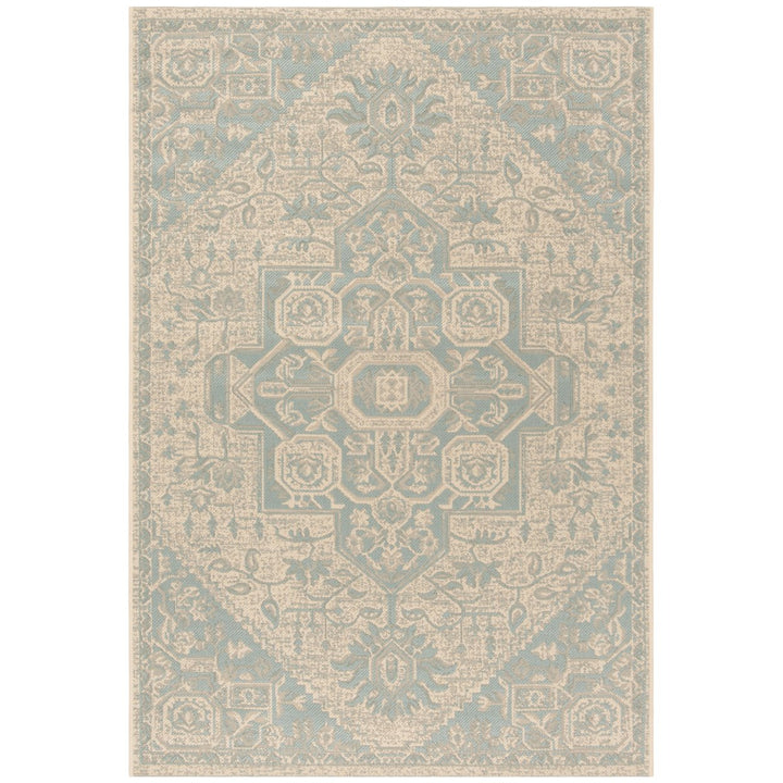 SAFAVIEH Outdoor LND138K Linden Collection Aqua / Cream Rug Image 1