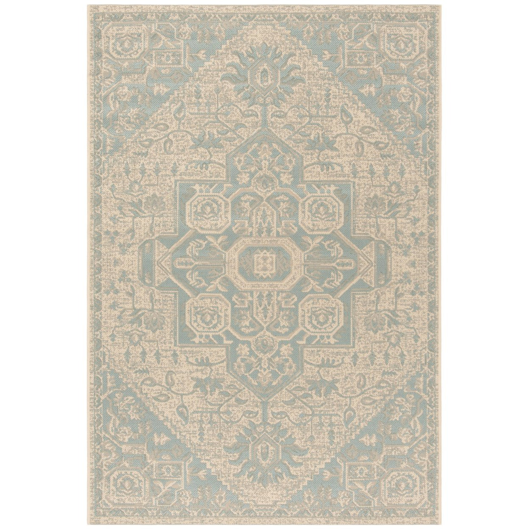 SAFAVIEH Outdoor LND138K Linden Collection Aqua / Cream Rug Image 1