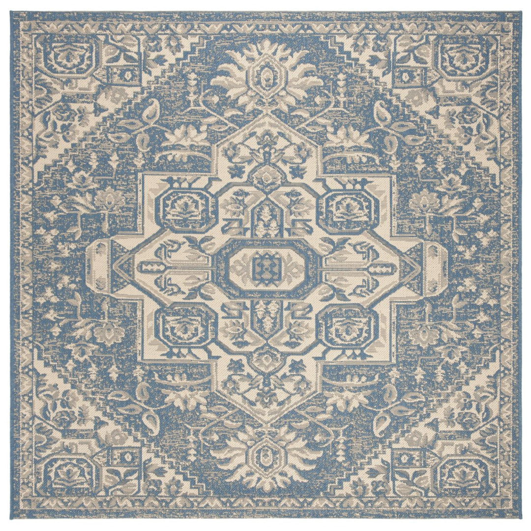 SAFAVIEH Outdoor LND138N Linden Collection Cream / Blue Rug Image 1