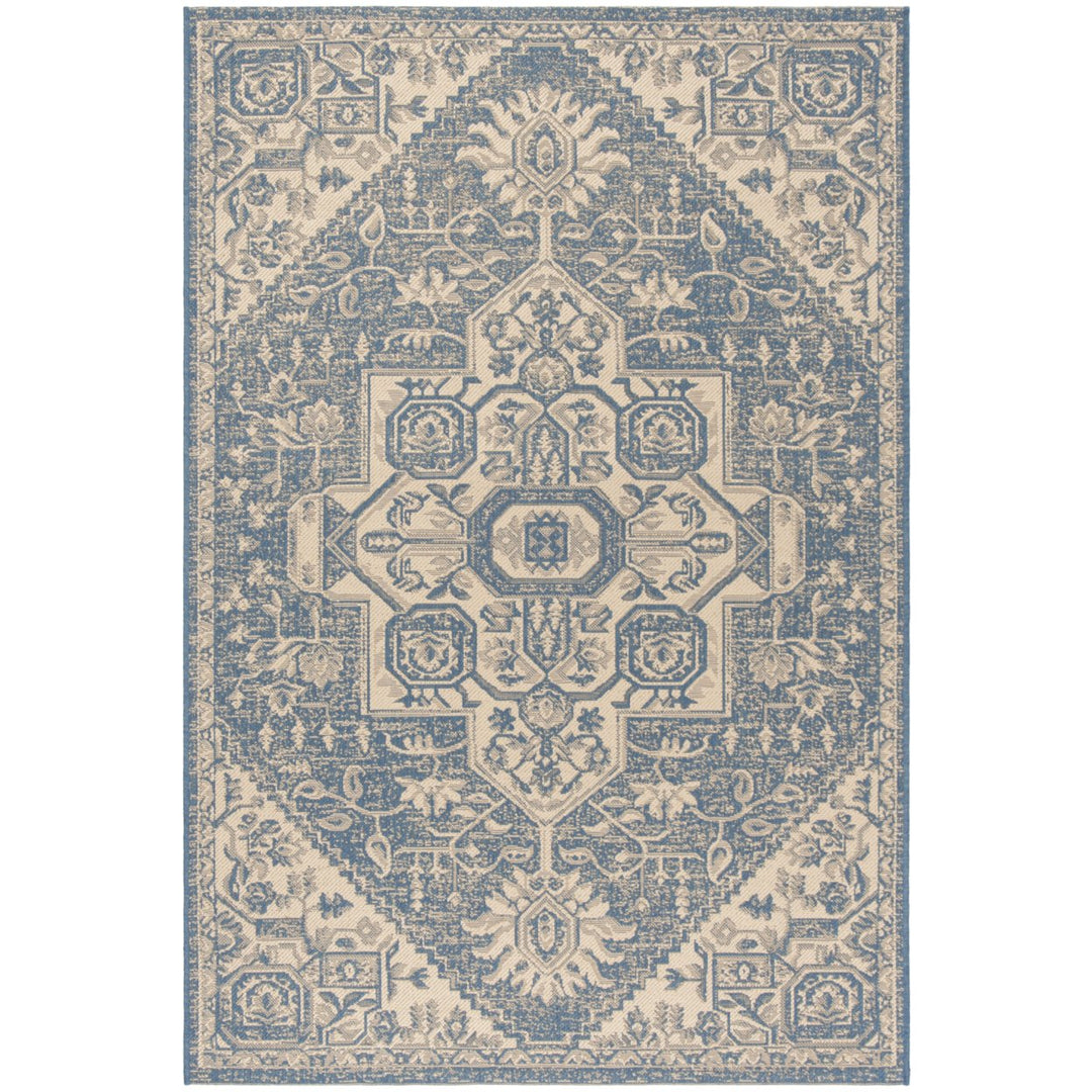 SAFAVIEH Outdoor LND138N Linden Collection Cream / Blue Rug Image 11