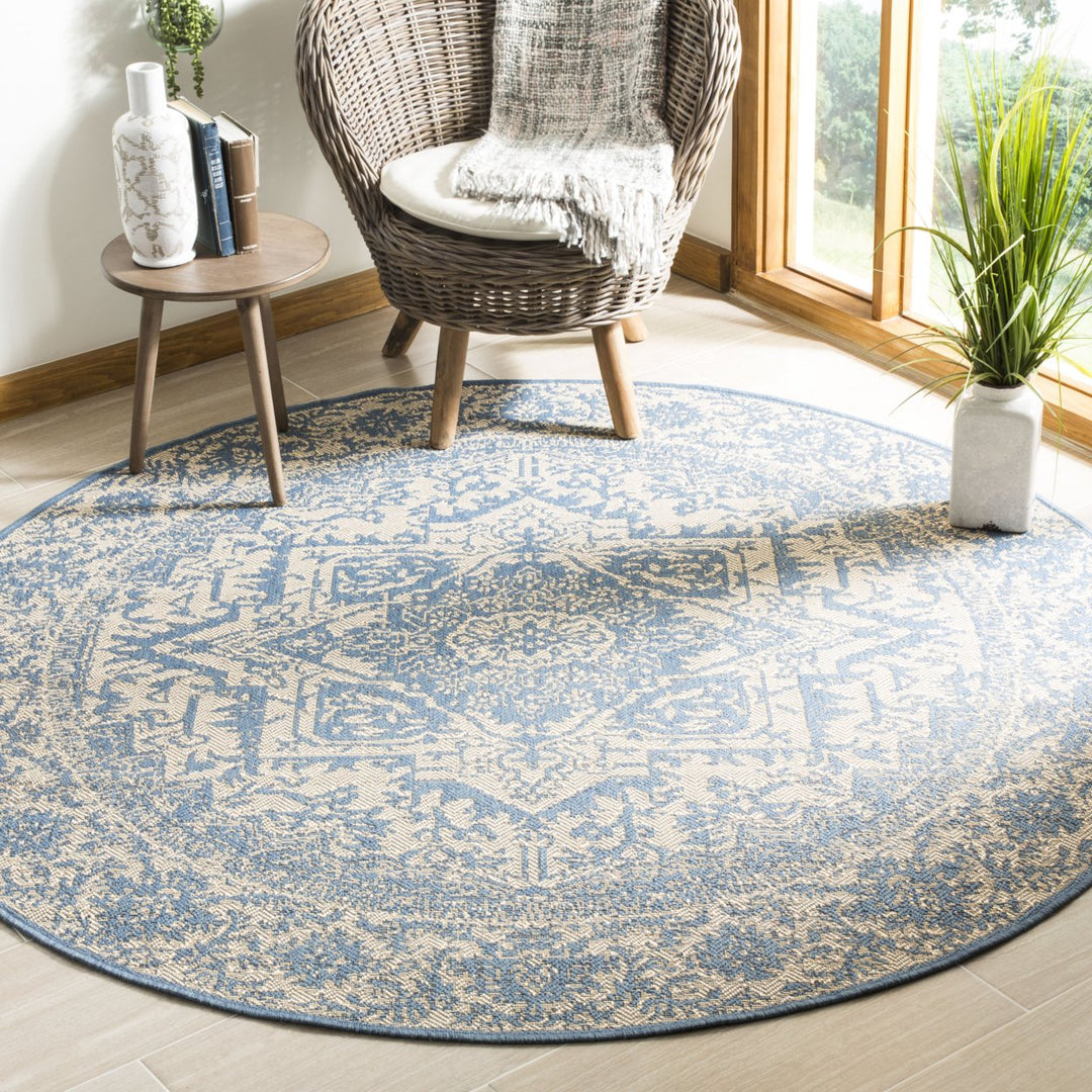 SAFAVIEH Outdoor LND139N Linden Collection Cream / Blue Rug Image 2