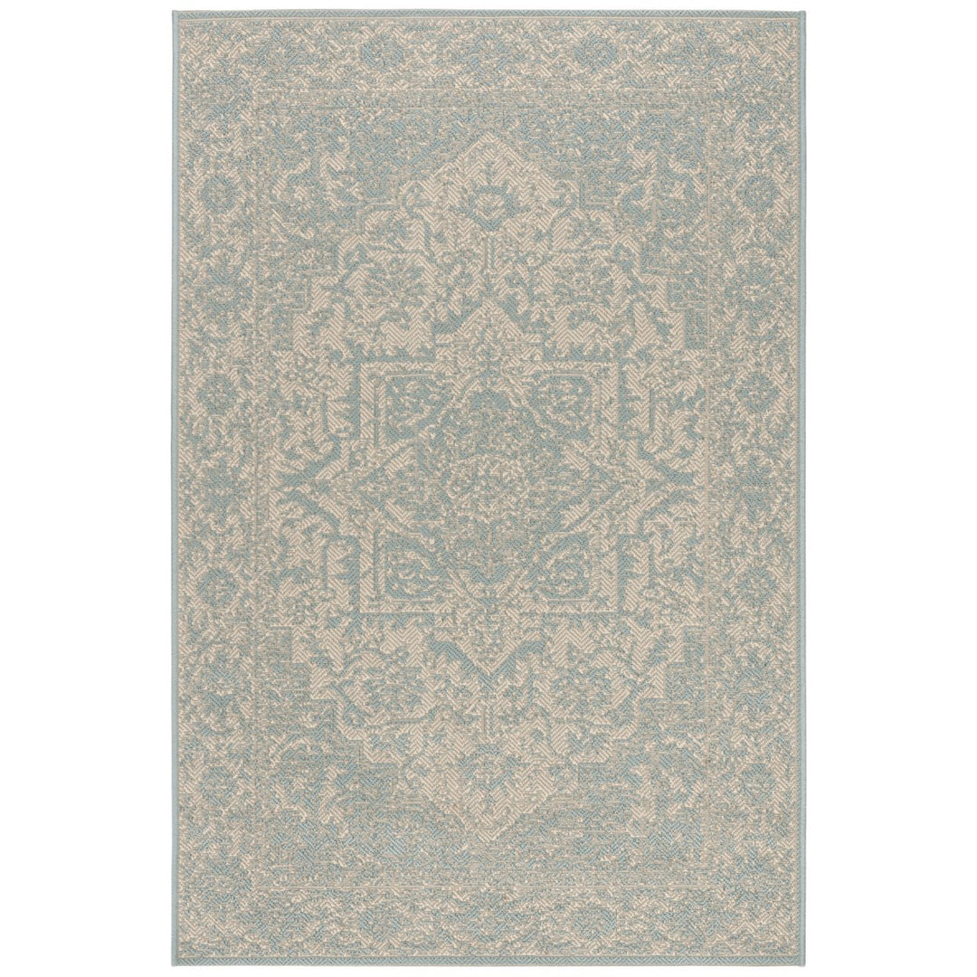 SAFAVIEH Outdoor LND139L Linden Collection Cream / Aqua Rug Image 9