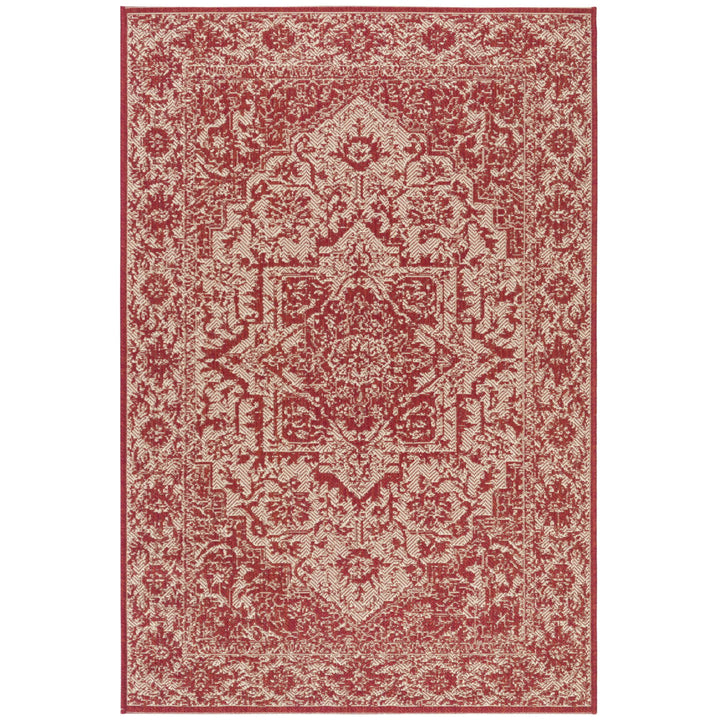 SAFAVIEH Outdoor LND139Q Linden Collection Red / Creme Rug Image 3