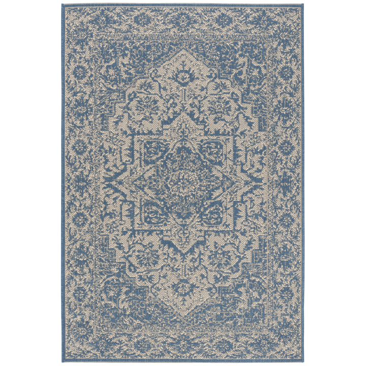 SAFAVIEH Outdoor LND139N Linden Collection Cream / Blue Rug Image 10