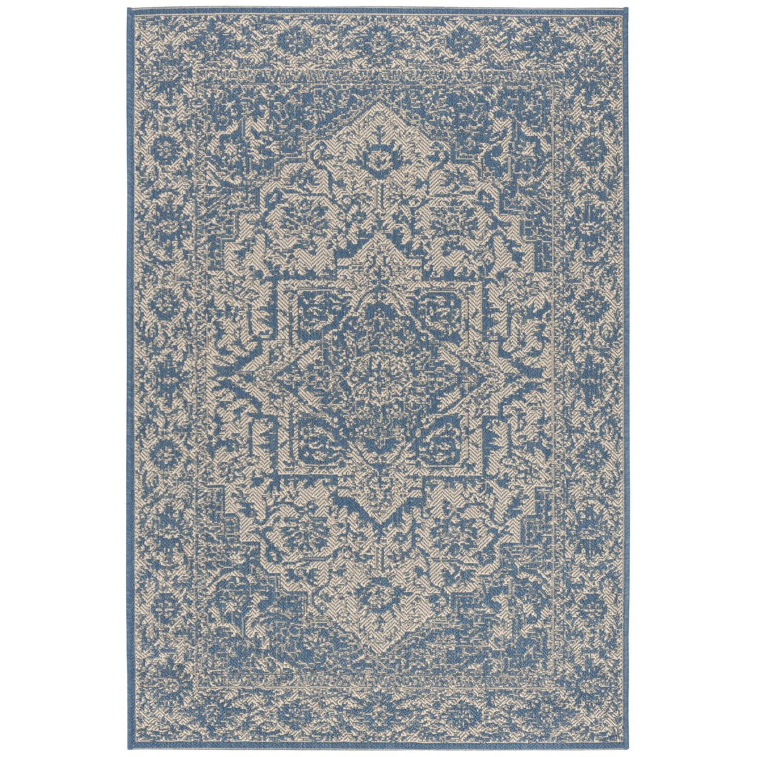 SAFAVIEH Outdoor LND139N Linden Collection Cream / Blue Rug Image 1