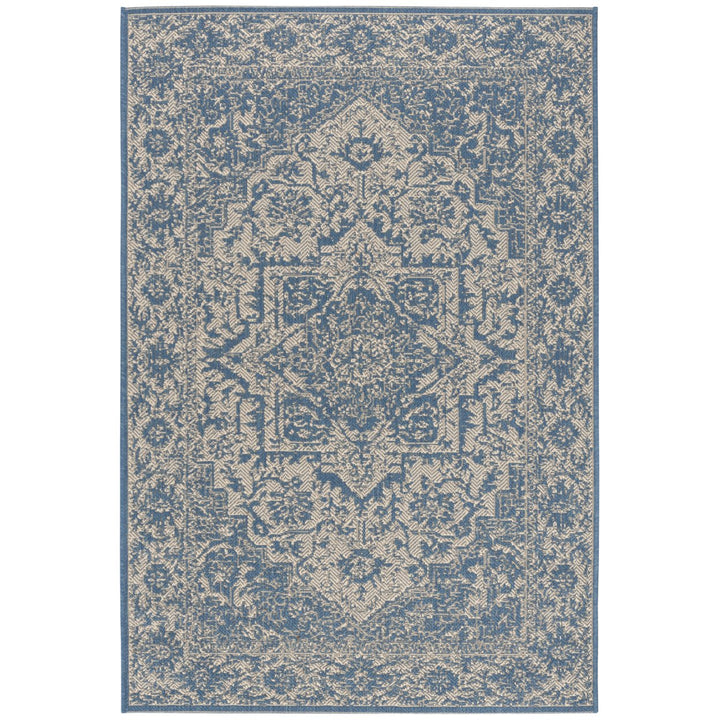 SAFAVIEH Outdoor LND139N Linden Collection Cream / Blue Rug Image 1