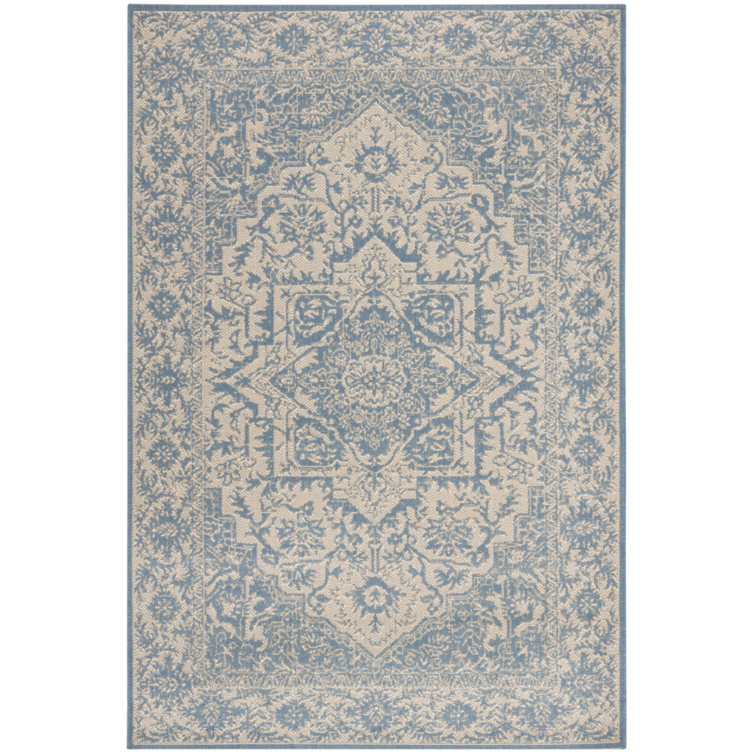 SAFAVIEH Outdoor LND139N Linden Collection Cream / Blue Rug Image 11