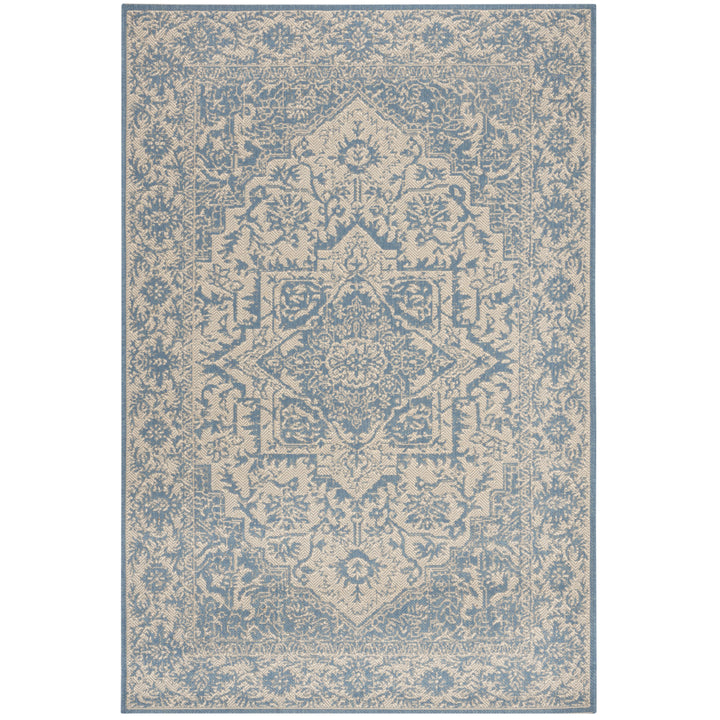 SAFAVIEH Outdoor LND139N Linden Collection Cream / Blue Rug Image 11