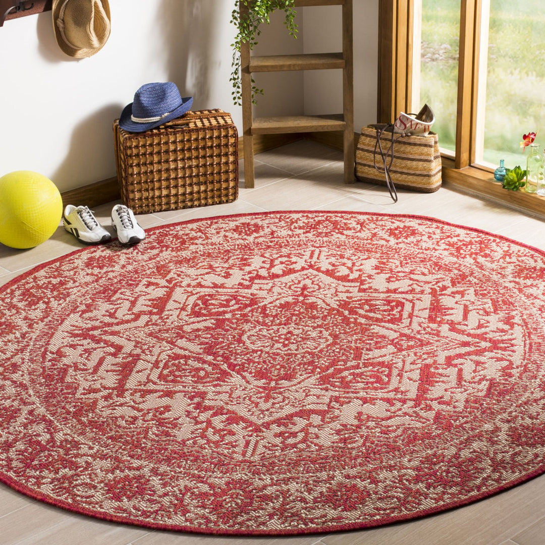 SAFAVIEH Outdoor LND139Q Linden Collection Red / Creme Rug Image 10