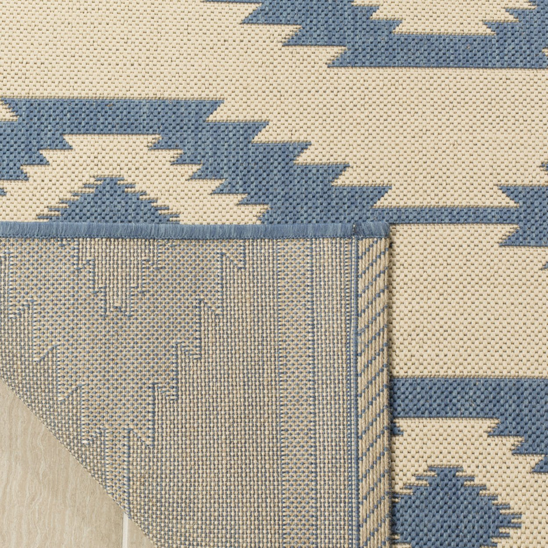 SAFAVIEH Outdoor LND171M Linden Collection Blue / Creme Rug Image 9