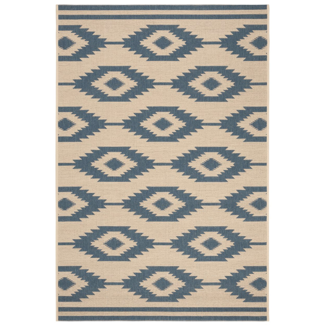 SAFAVIEH Outdoor LND171M Linden Collection Blue / Creme Rug Image 10