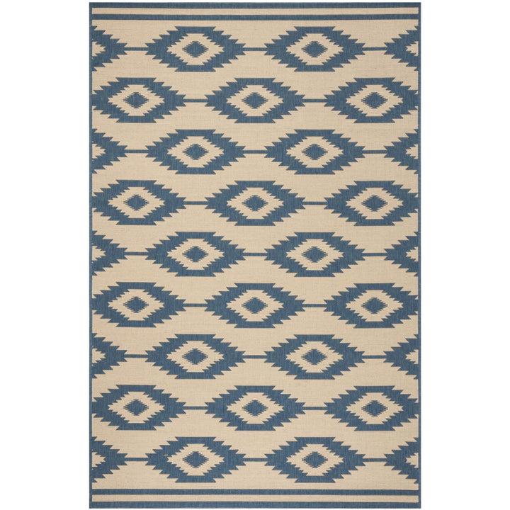 SAFAVIEH Outdoor LND171M Linden Collection Blue / Creme Rug Image 11