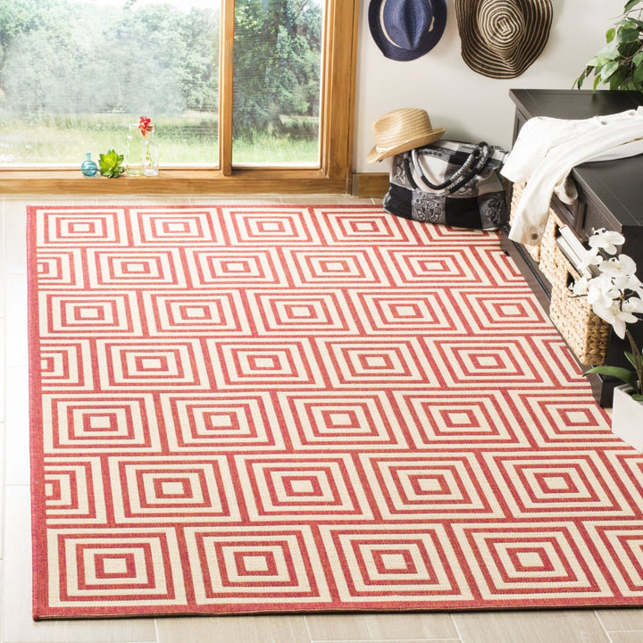 SAFAVIEH Outdoor LND173Q Linden Collection Red / Creme Rug Image 1