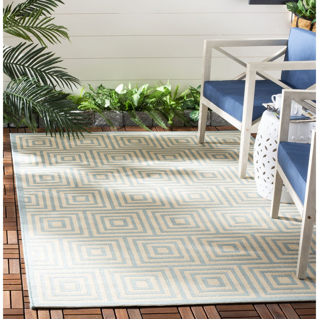 SAFAVIEH Outdoor LND173L Linden Collection Cream / Aqua Rug Image 1