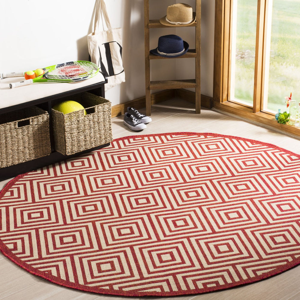 SAFAVIEH Outdoor LND173Q Linden Collection Red / Creme Rug Image 2