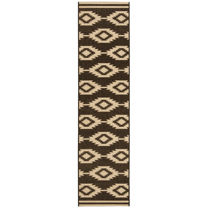 SAFAVIEH Outdoor LND171U Linden Collection Creme / Brown Rug Image 6