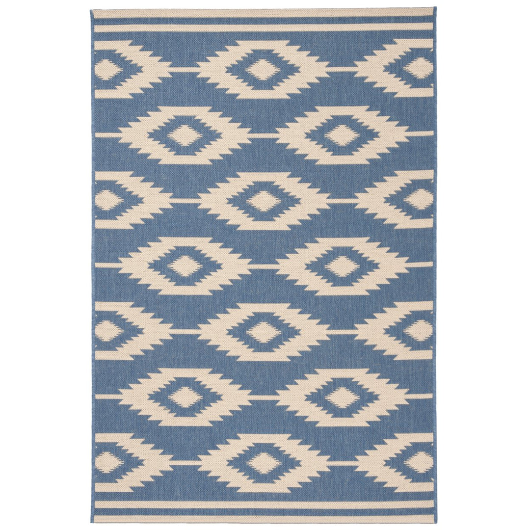 SAFAVIEH Outdoor LND171N Linden Collection Cream / Blue Rug Image 1