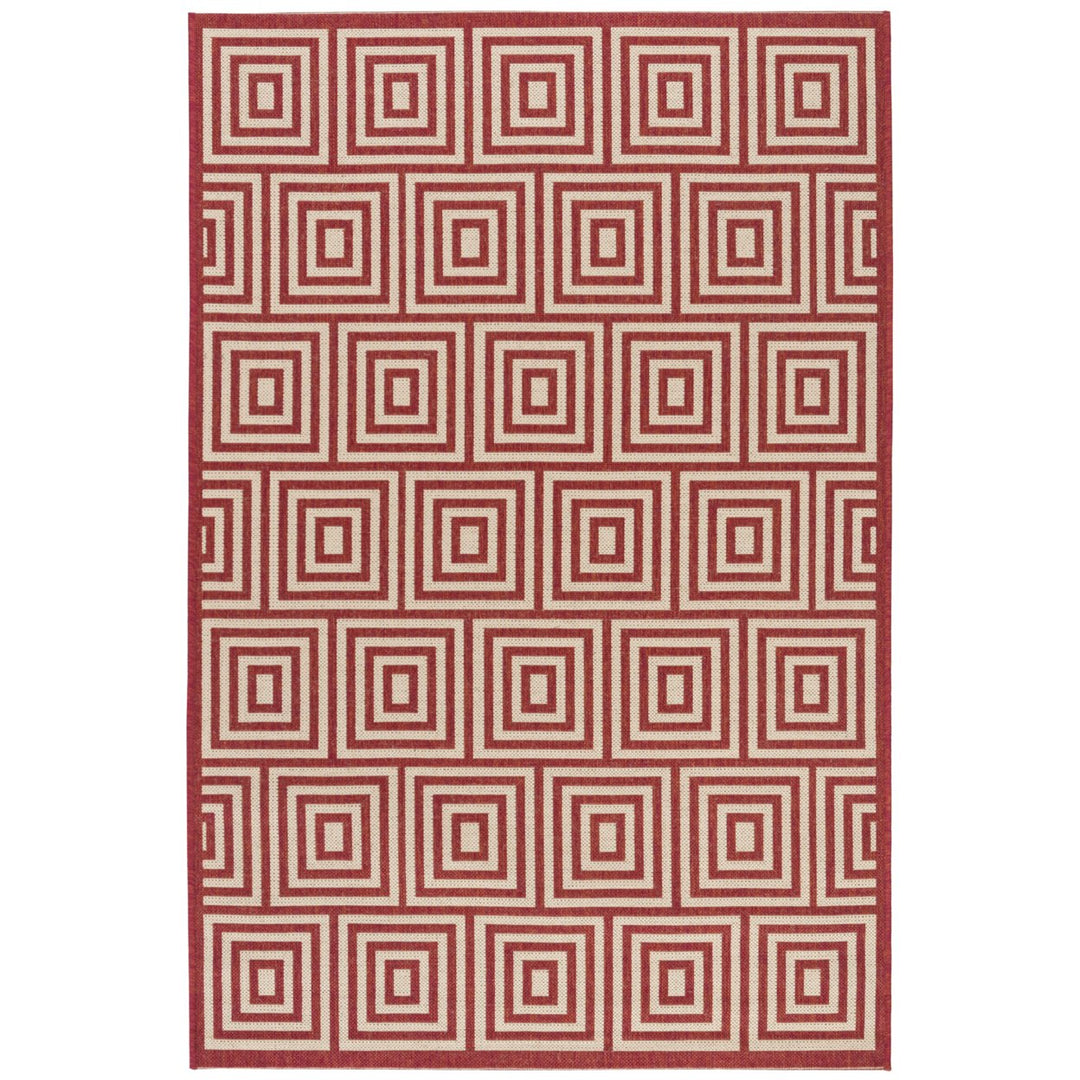 SAFAVIEH Outdoor LND173Q Linden Collection Red / Creme Rug Image 10