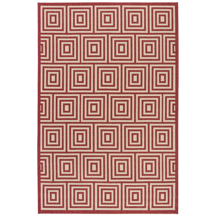 SAFAVIEH Outdoor LND173Q Linden Collection Red / Creme Rug Image 10