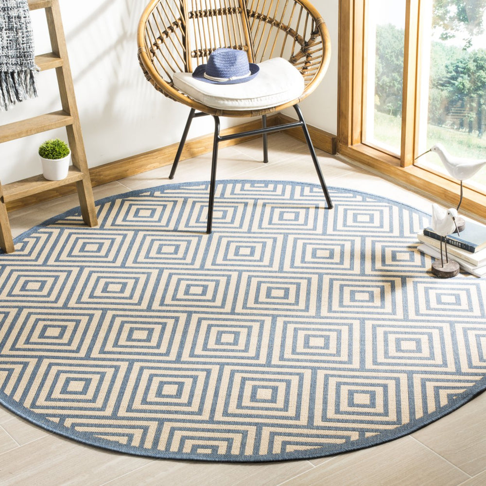 SAFAVIEH Outdoor LND173N Linden Collection Cream / Blue Rug Image 2