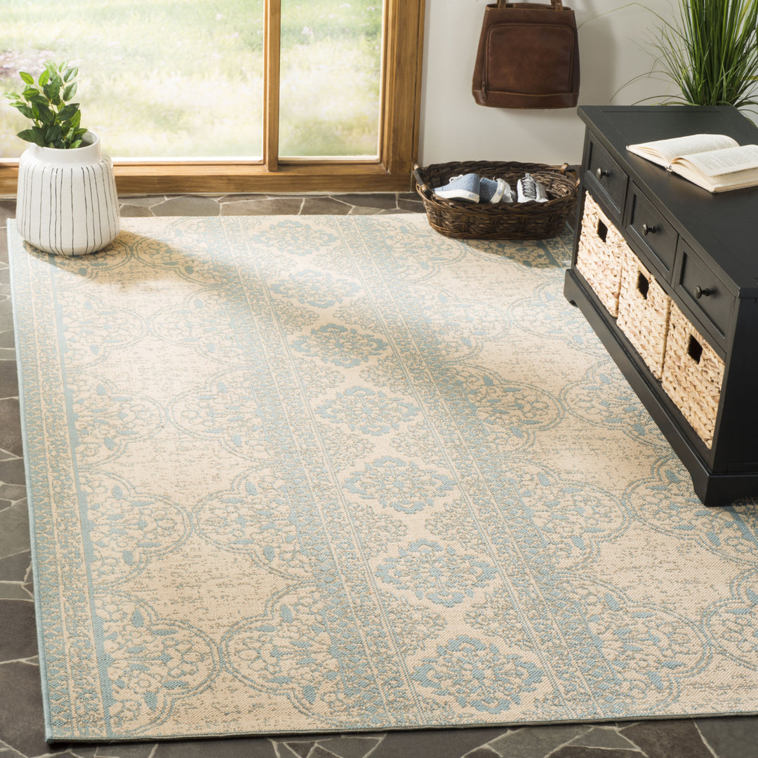 SAFAVIEH Outdoor LND174K Linden Collection Aqua / Cream Rug Image 1