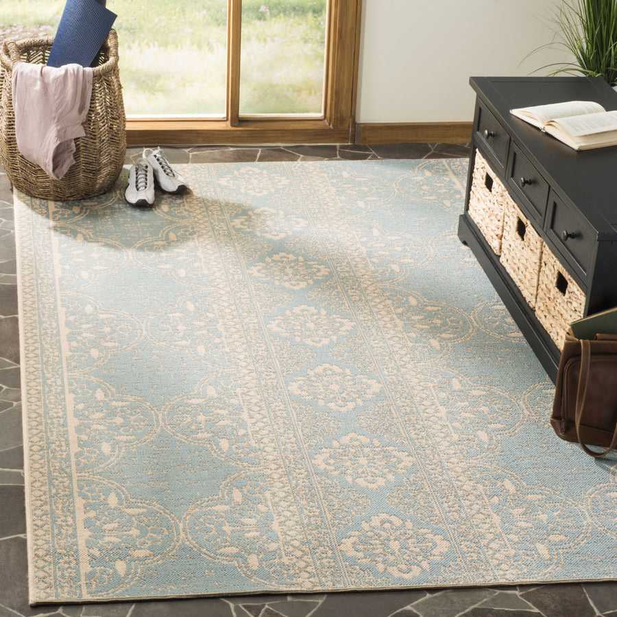 SAFAVIEH Outdoor LND174L Linden Collection Cream / Aqua Rug Image 1