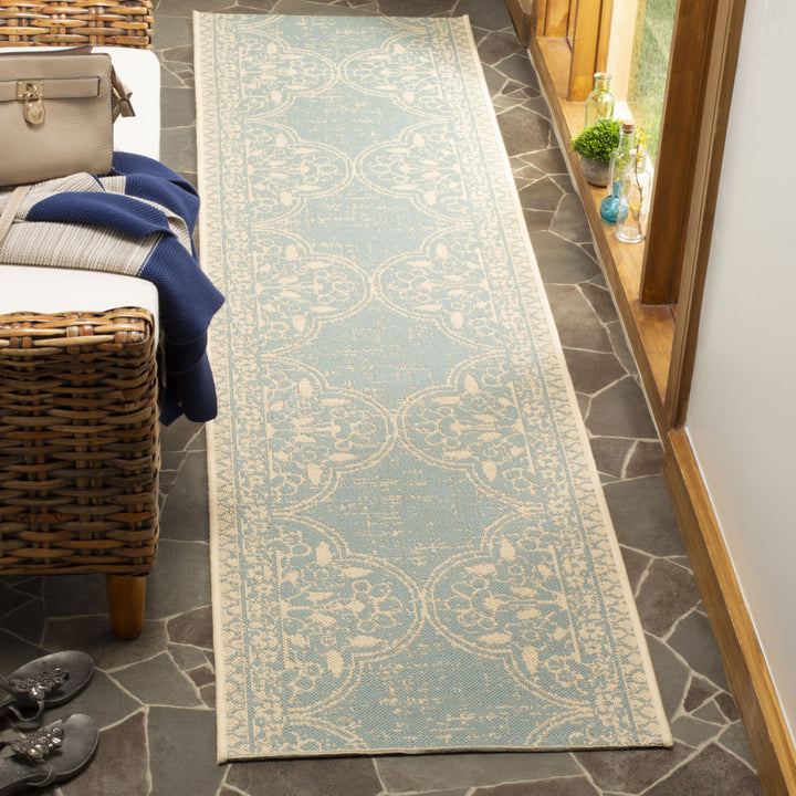 SAFAVIEH Outdoor LND174L Linden Collection Cream / Aqua Rug Image 3