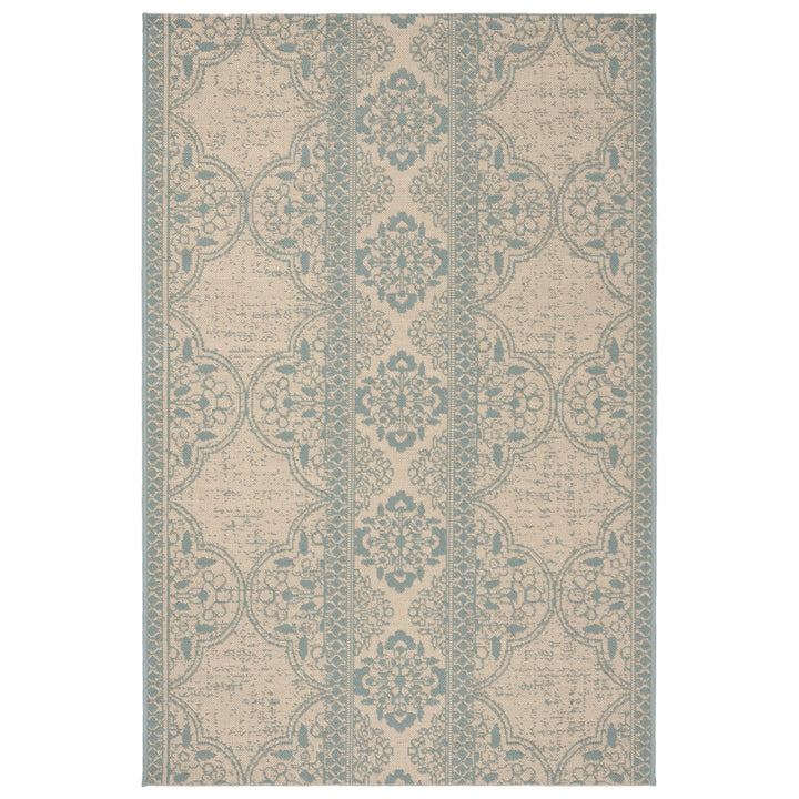 SAFAVIEH Outdoor LND174K Linden Collection Aqua / Cream Rug Image 9