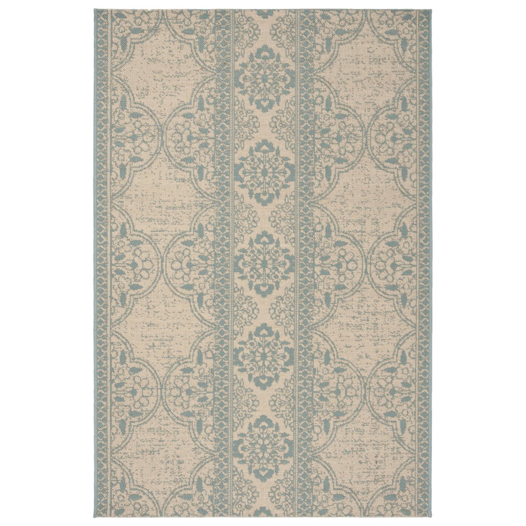 SAFAVIEH Outdoor LND174K Linden Collection Aqua / Cream Rug Image 1