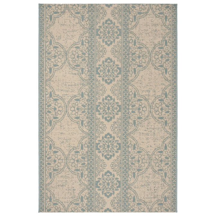 SAFAVIEH Outdoor LND174K Linden Collection Aqua / Cream Rug Image 1