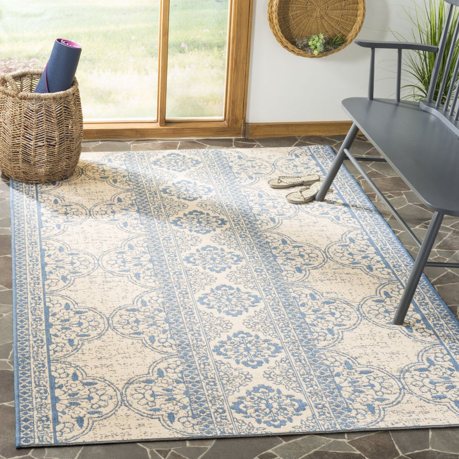 SAFAVIEH Outdoor LND174M Linden Collection Blue / Creme Rug Image 1